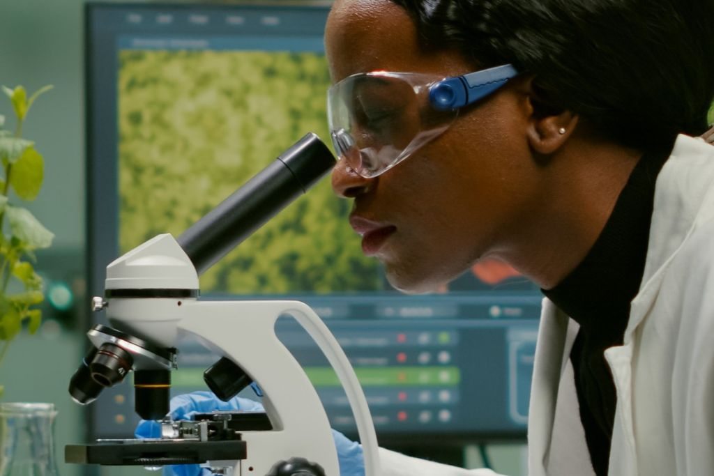 Pathologist at a microscope